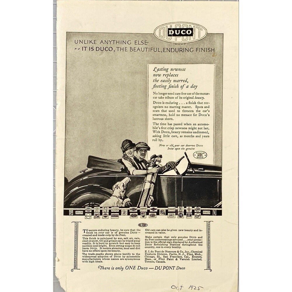 Dupont DUCO Car Finish "Unlike Anything Else" Vintage Print Ad 1925